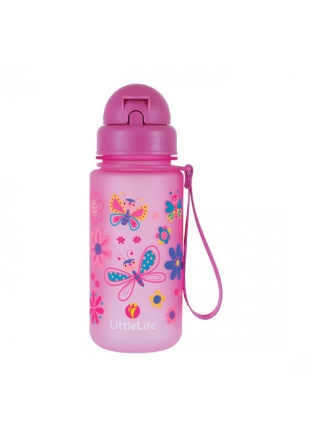 LittleLife παγούρι 400 ml με καλαμάκι με σχέδιο πεταλούδες σε ροζ χρώμα