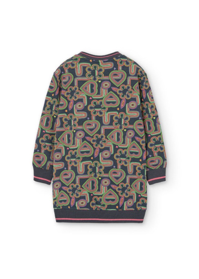 Boboli παιδικό φόρεμα για κορίτσι με σχέδιο καρδιές και λουλούδια σε ανρθακί χρώμα 