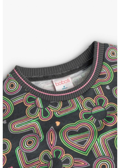 Boboli παιδικό φόρεμα για κορίτσι με σχέδιο καρδιές και λουλούδια σε ανρθακί χρώμα 