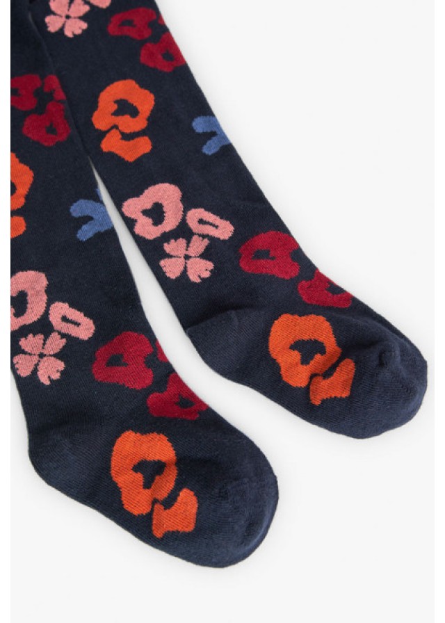 Boboli παιδικό καλσόν για κορίτσι με σχέδιο πολύχρωμα λουλούδια σε μαύρο χρώμα 