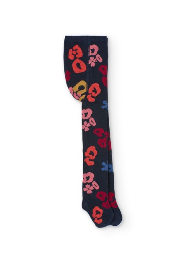 Boboli παιδικό καλσόν για κορίτσι με σχέδιο πολύχρωμα λουλούδια σε μαύρο χρώμα 