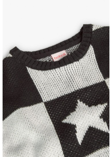 Boboli παιδικό πλεκτό φόρεμα για κορίτσι με σχέδιο αστέρια δίχρωμο μαύρο-λευκό 