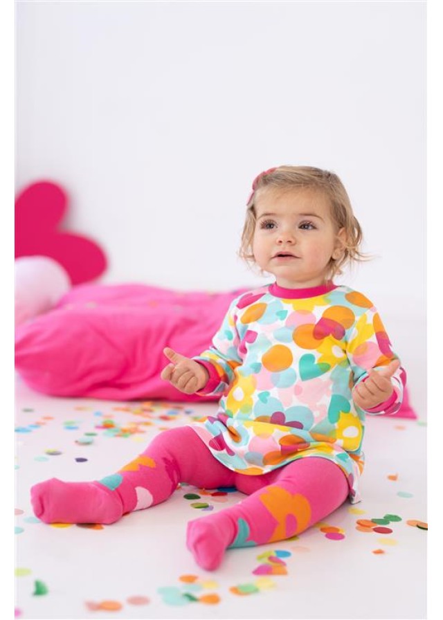 Agatha Ruiz De La Prada παιδικό φόρεμα για κορίτσι με σχέδιο μικρές καρδιές πολύχρωμο και φουξ καλσόν