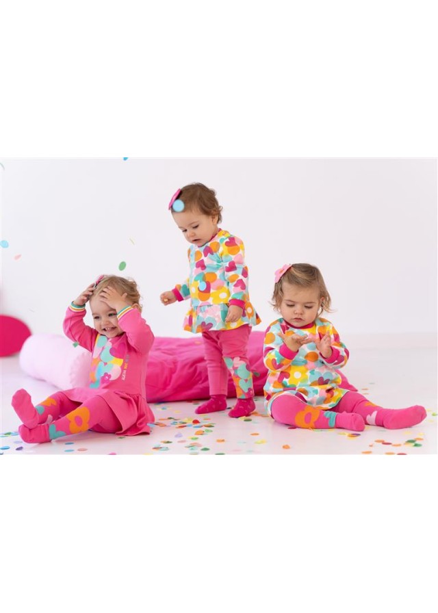 Agatha Ruiz De La Prada παιδικό φόρεμα για κορίτσι με σχέδιο μικρές καρδιές πολύχρωμο και φουξ καλσόν