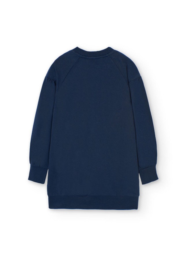 Boboli παιδικό φόρεμα για κορίτσι με πολύχρωμα σχέδια και πούλιες σε σκούρο μπλε χρώμα 