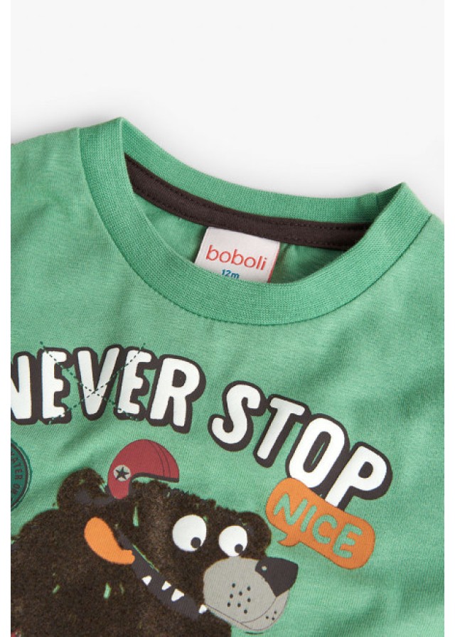 Boboli παιδική μπλούζα "never stop" για αγόρι σε πράσινο χρώμα  Boboli παιδική μπλούζα "never stop" για αγόρι σε πράσινο χρώμα