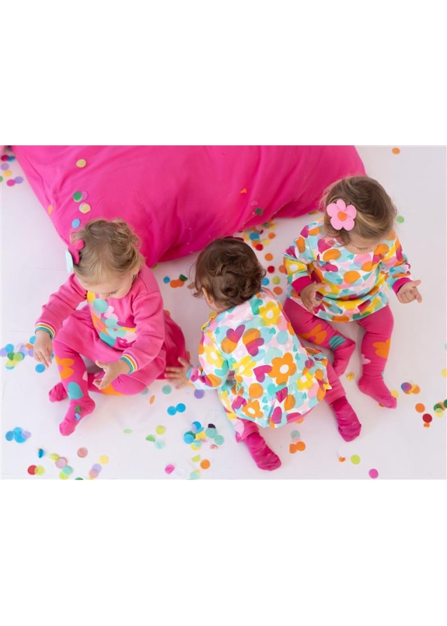 Agatha Ruiz De La Prada παιδικό φόρεμα για κορίτσι με σχέδιο μικρές καρδιές πολύχρωμο και φουξ καλσόν