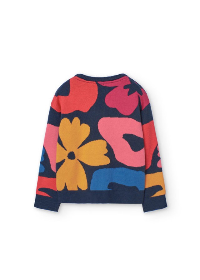 Boboli παιδικό πουλόβερ για κορίτσι με πολύχρωμα σχέδια σε σκούρο μπλε χρώμα 