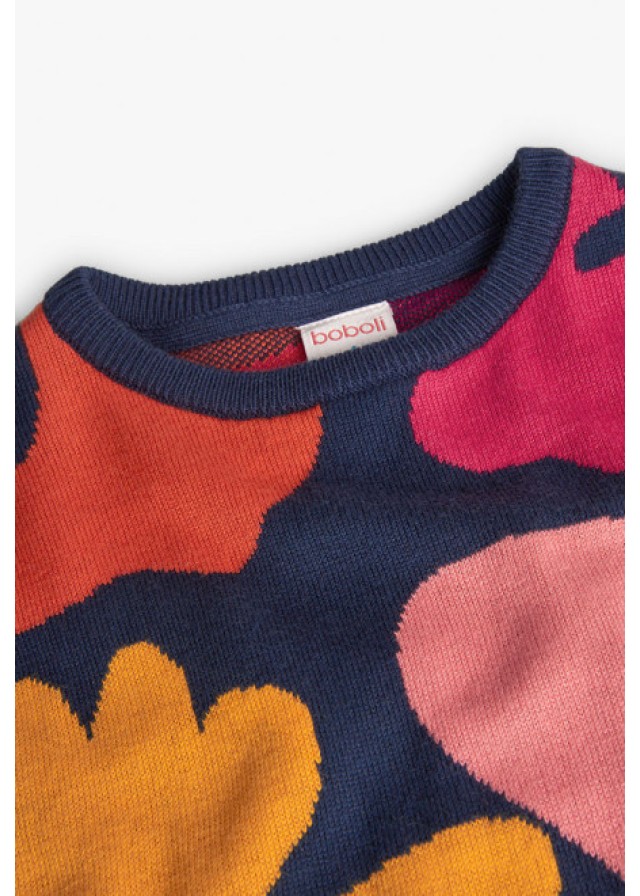 Boboli παιδικό πουλόβερ για κορίτσι με πολύχρωμα σχέδια σε σκούρο μπλε χρώμα 