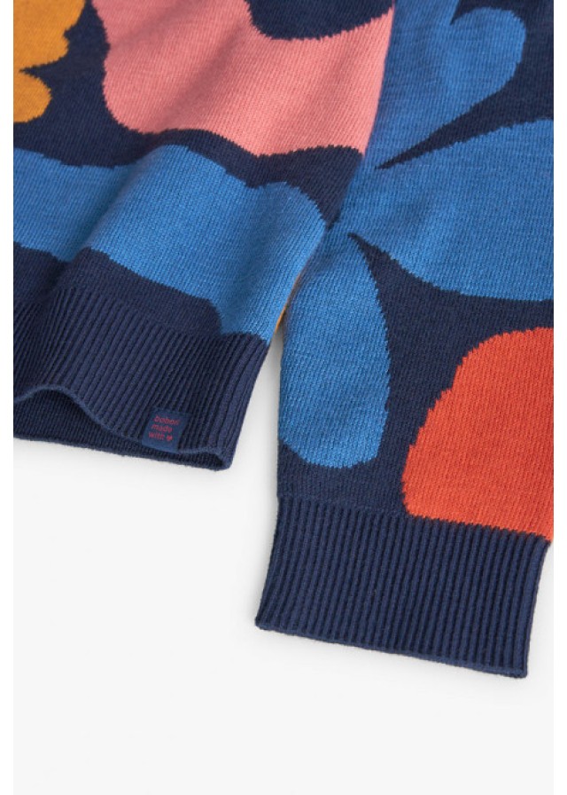 Boboli παιδικό πουλόβερ για κορίτσι με πολύχρωμα σχέδια σε σκούρο μπλε χρώμα 