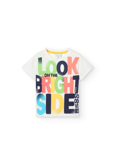 Boboli παιδικό μπλουζάκι για αγόρι "Look on the bright side" σε λευκό χρώμα  Boboli παιδικό μπλουζάκι για αγόρι "Look on the bright side" σε λευκό χρώμα