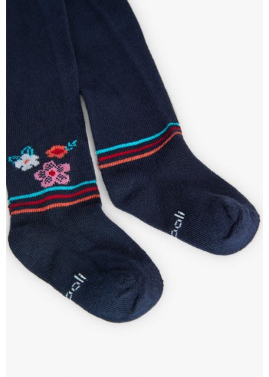 Boboli παιδικό καλσόν για κορίτσι με σχέδιο λουλούδια σε σκούρο μπλε χρώμα  Boboli παιδικό καλσόν για κορίτσι με σχέδιο λουλούδια σε σκούρο μπλε χρώμα