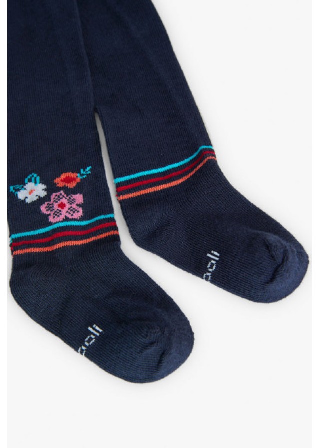 Boboli παιδικό καλσόν για κορίτσι με σχέδιο λουλούδια σε σκούρο μπλε χρώμα 