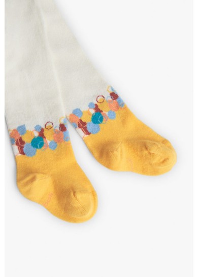 Boboli βρεφικό καλσόν για κορίτσι σε λευκό-κίτρινο χρώμα 