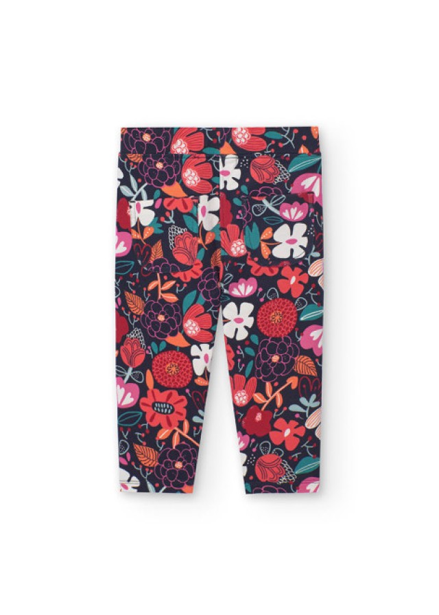 Boboli παντελόνι για κορίτσι εμπριμέ με λουλούδια σε σκούρο μπλε χρώμα