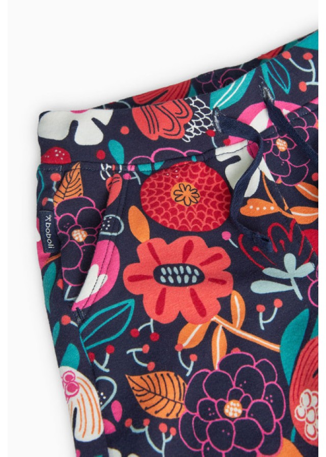 Boboli παντελόνι για κορίτσι εμπριμέ με λουλούδια σε σκούρο μπλε χρώμα