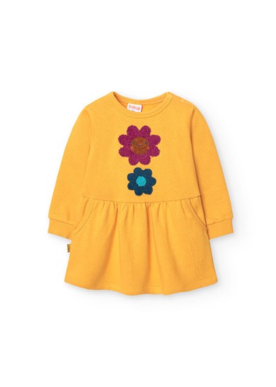 Boboli παιδικό φόρεμα για κορίτσι με σχέδιο λουλούδι σε κίτρινο χρώμα 