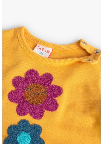 Boboli παιδικό φόρεμα για κορίτσι με σχέδιο λουλούδι σε κίτρινο χρώμα 