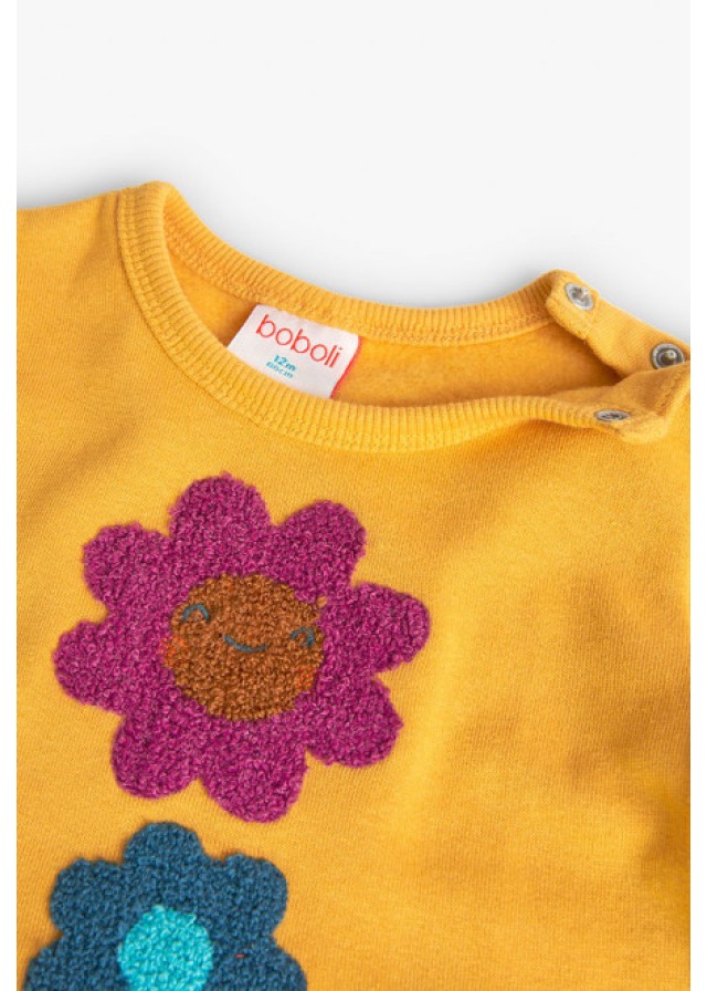 Boboli παιδικό φόρεμα για κορίτσι με σχέδιο λουλούδι σε κίτρινο χρώμα 