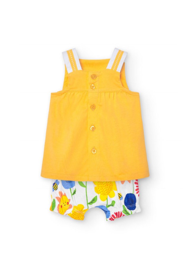 Boboli βρεφικό σετ 2 τεμαχίων για κορίτσι με σχέδιο λουλούδια σε κίτρινο χρώμα 