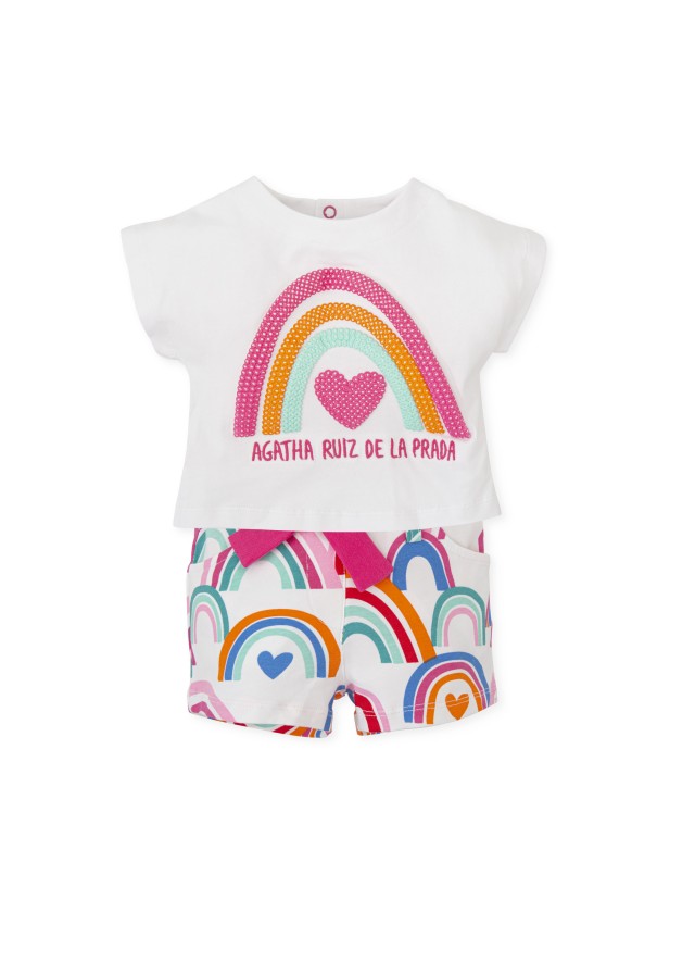  Agatha Ruiz De La Prada παιδικό σετ δυο τεμαχίων με σχέδιο ουράνιο τόξο σε λευκό χρώμα 