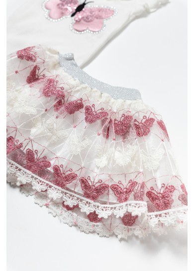 Βρεφικό σέτ butterflies με κοντομάνικο κορμάκι και τούλινη φούστα σε λευκό χρώμα