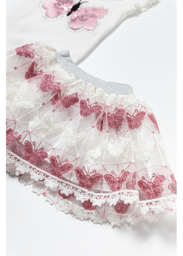 Βρεφικό σέτ butterflies με κοντομάνικο κορμάκι και τούλινη φούστα σε λευκό χρώμα