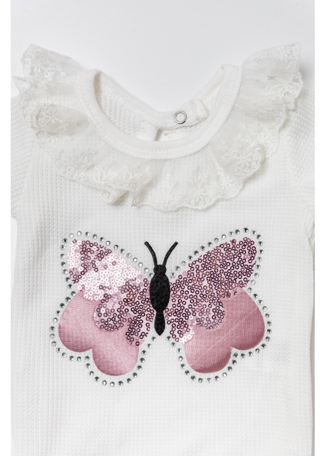 Βρεφικό σέτ butterflies με κοντομάνικο κορμάκι και τούλινη φούστα σε λευκό χρώμα