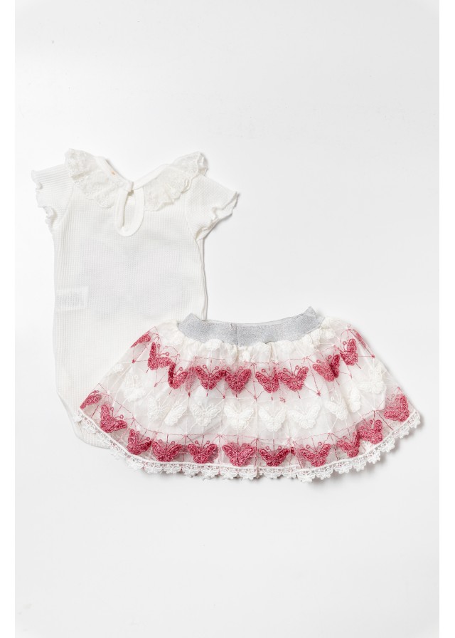 Βρεφικό σέτ butterflies με κοντομάνικο κορμάκι και τούλινη φούστα σε λευκό χρώμα