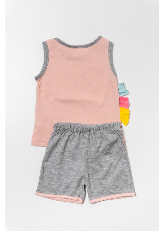Βρεφικό βαμβακερό σέτ με αμάνικο μπλουζάκι unicorn σε ρόζ χρώμα & γκρί σορτσάκι