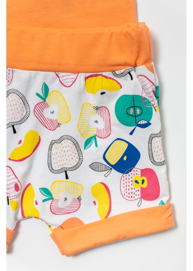 Βρεφικό βαμβακερό σέτ με μπλουζάκι και σορτσάκι σε πορτοκαλί χρώμα 