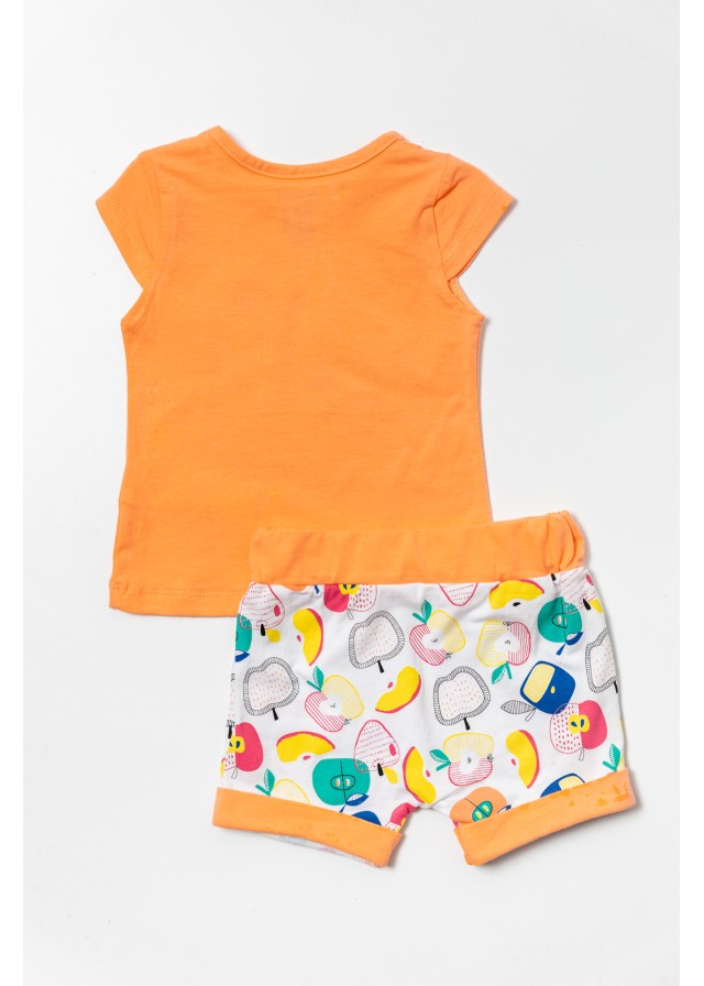 Βρεφικό βαμβακερό σέτ με μπλουζάκι και σορτσάκι σε πορτοκαλί χρώμα 
