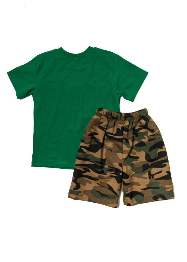 Παιδικό βαμβακερό σετ με κοντομάνικο μπλουζάκι και καλοκαιρινό σορτς military σε πράσινο χρώμα Παιδικό βαμβακερό σετ με κοντομάνικο μπλουζάκι και καλοκαιρινό σορτς military σε πράσινο χρώμα