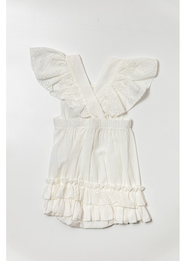 Βρεφική βαμβακερή ολόσωμη σαλοπέτα με χιαστή πλάτη σε λευκό χρώμα 