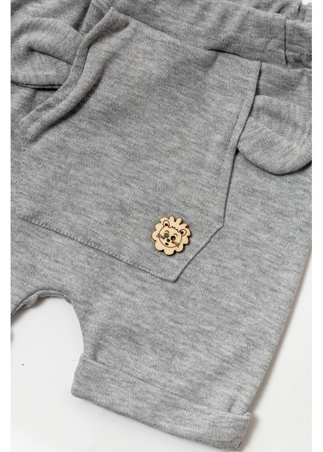 Βρεφικό βαμβακερό σετ με κοντομάνικο μπλουζάκι jungle σε πράσινο χρώμα και γκρί βερμούδα