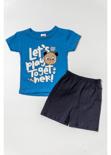 Βρεφικό βαμβακερό σέτ κοντομάνικο μπλουζάκι lets play together μαζί με σορτσάκι σε μπλέ χρώμα