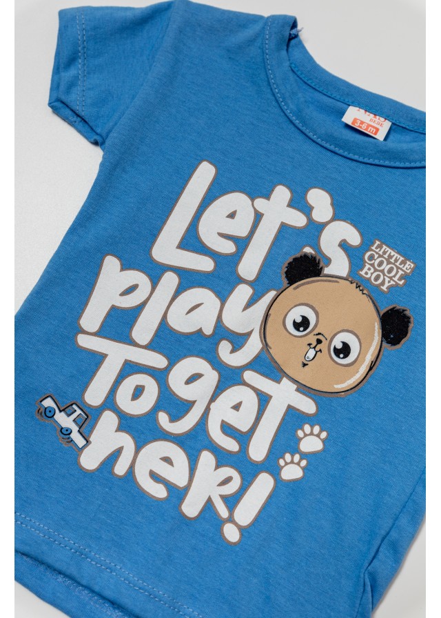 Βρεφικό βαμβακερό σέτ κοντομάνικο μπλουζάκι lets play together μαζί με σορτσάκι σε μπλέ χρώμα