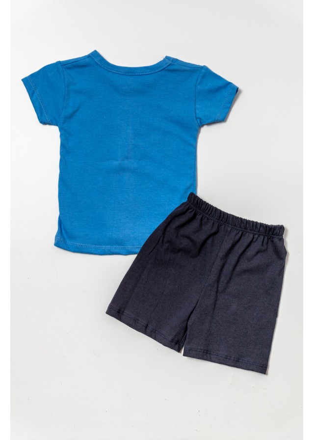 Βρεφικό βαμβακερό σέτ κοντομάνικο μπλουζάκι lets play together μαζί με σορτσάκι σε μπλέ χρώμα