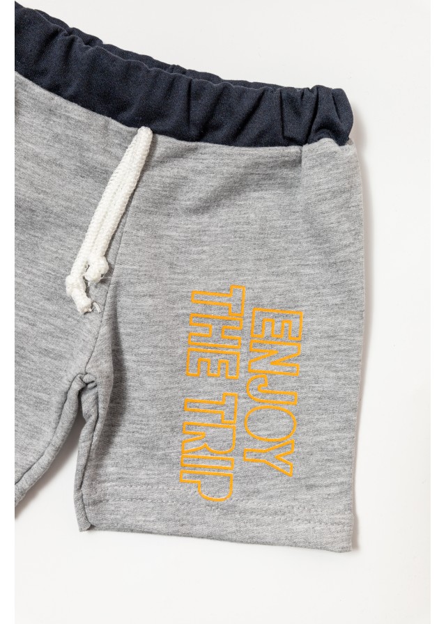 Βρεφικό βαμβακερό σέτ με αμάνικο μπλουζάκι summer enjoy σε πορτοκαλί χρώμα και γκρί βερμούδα