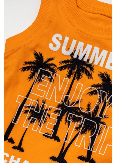 Βρεφικό βαμβακερό σέτ με αμάνικο μπλουζάκι summer enjoy σε πορτοκαλί χρώμα και γκρί βερμούδα