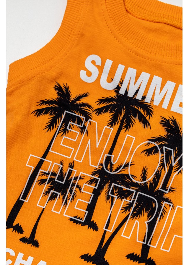 Βρεφικό βαμβακερό σέτ με αμάνικο μπλουζάκι summer enjoy σε πορτοκαλί χρώμα και γκρί βερμούδα