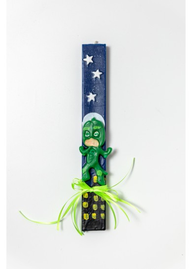 Χειροποίητη παιδική αρωματική λαμπάδα πυτζαμοήρωας Gekko σε μπλέ χρώμα Χειροποίητη παιδική αρωματική λαμπάδα πυτζαμοήρωας Gekko σε μπλέ χρώμα