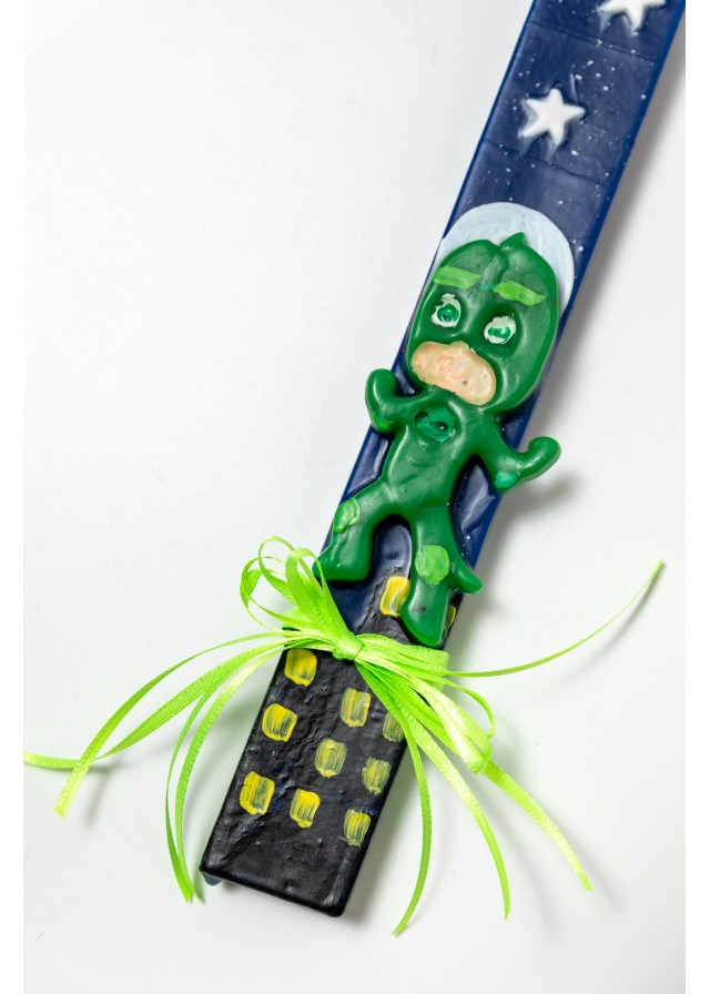 Χειροποίητη παιδική αρωματική λαμπάδα πυτζαμοήρωας Gekko σε μπλέ χρώμα