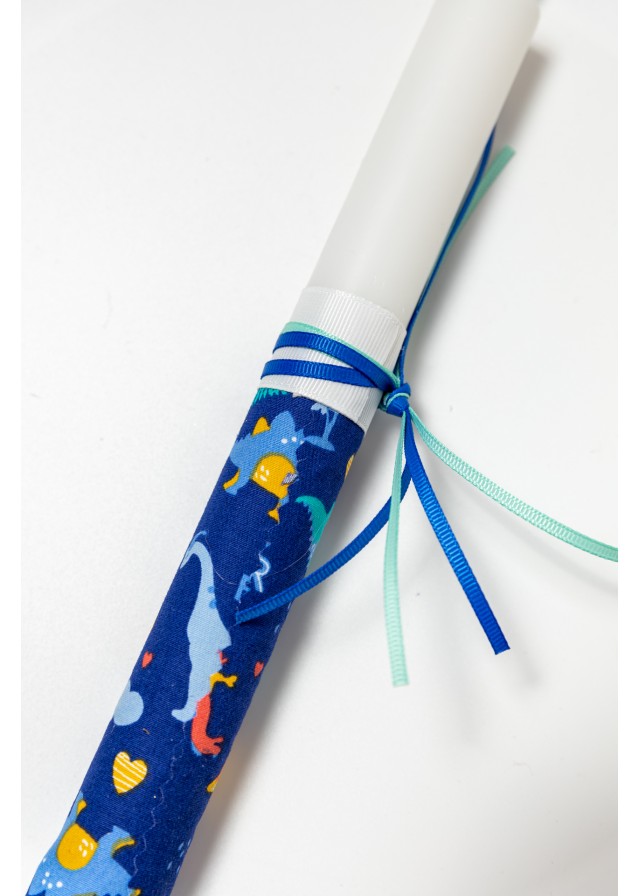 Παιδική παχαλινή λαμπάδα με δεινοσαυράκι σε λευκό χρώμα