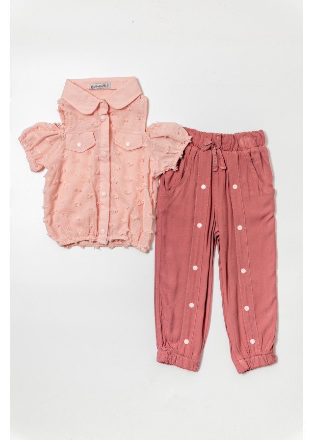 Παιδικό σέτ με αμάνικο μπλουζάκι και παντελόνι σε ρόζ χρώμα