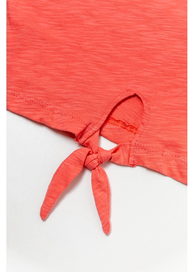 Παιδικό σετ με κοντομάνικο μπλουζάκι με δέσιμο σε ρόζ χρώμα και floral φούστα