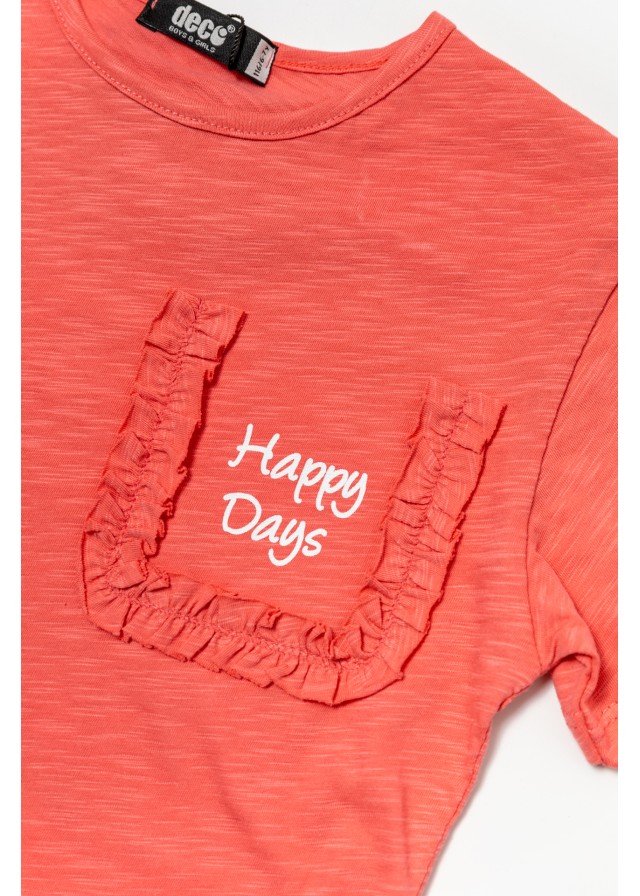 Παιδικό σετ με κοντομάνικο μπλουζάκι με δέσιμο σε ρόζ χρώμα και floral φούστα