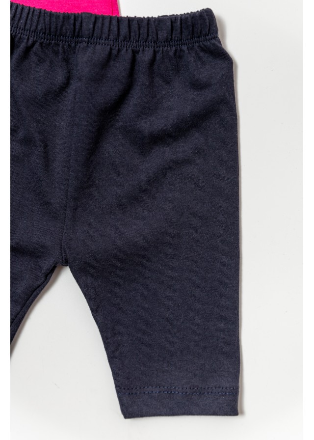 Βρεφικό σετ με κοντομάνικο μπλουζάκι με κουνελάκι σε φούξ χρώμα & μπλέ κάπρι κολάν