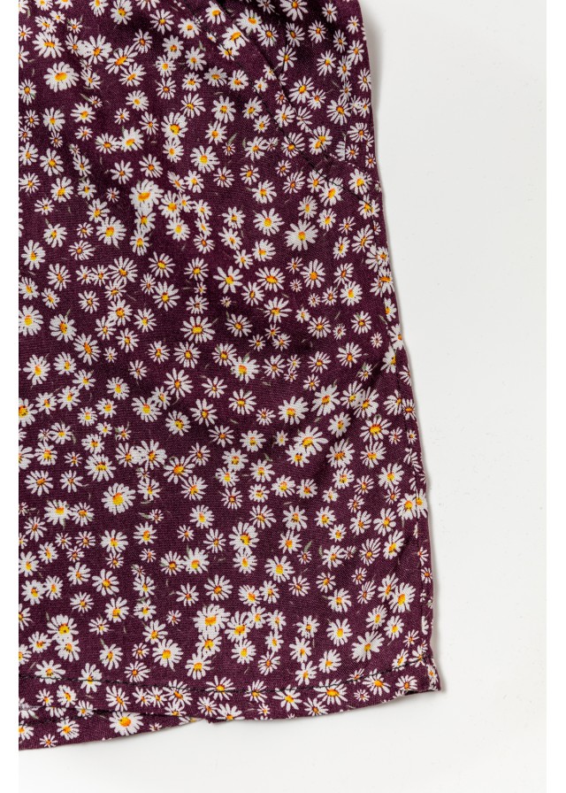 Παιδικό υφασμάτινο ψηλόμεσο σορτσάκι με μαργαρίτες σε καφέ χρώμα