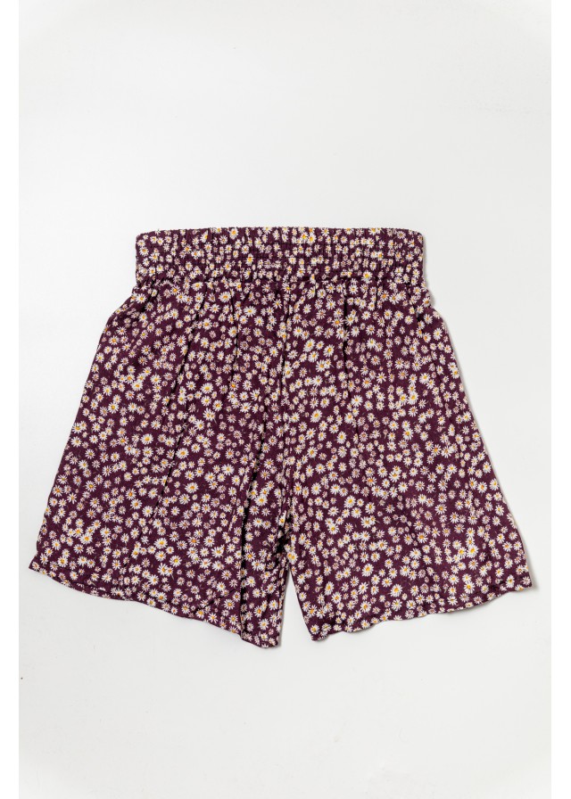 Παιδικό υφασμάτινο ψηλόμεσο σορτσάκι με μαργαρίτες σε καφέ χρώμα